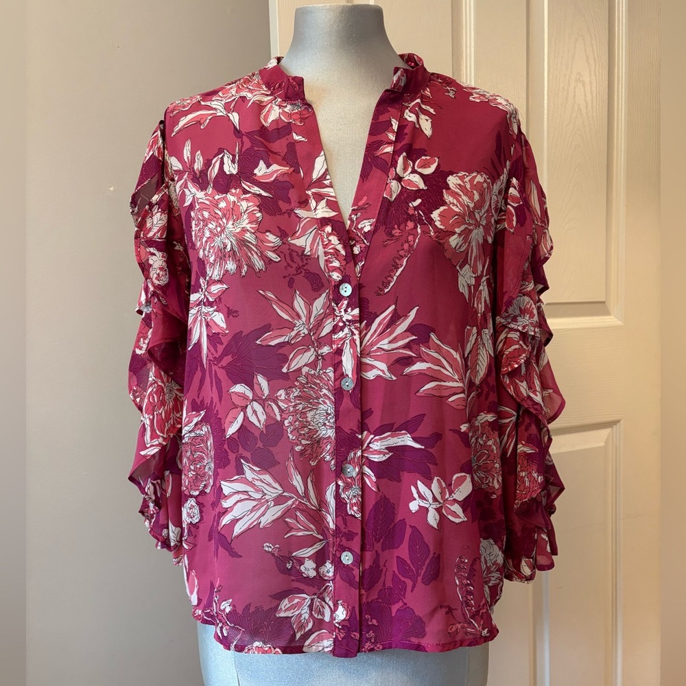New Zara Pink Flutter Sleeve Blouse with Ruffles